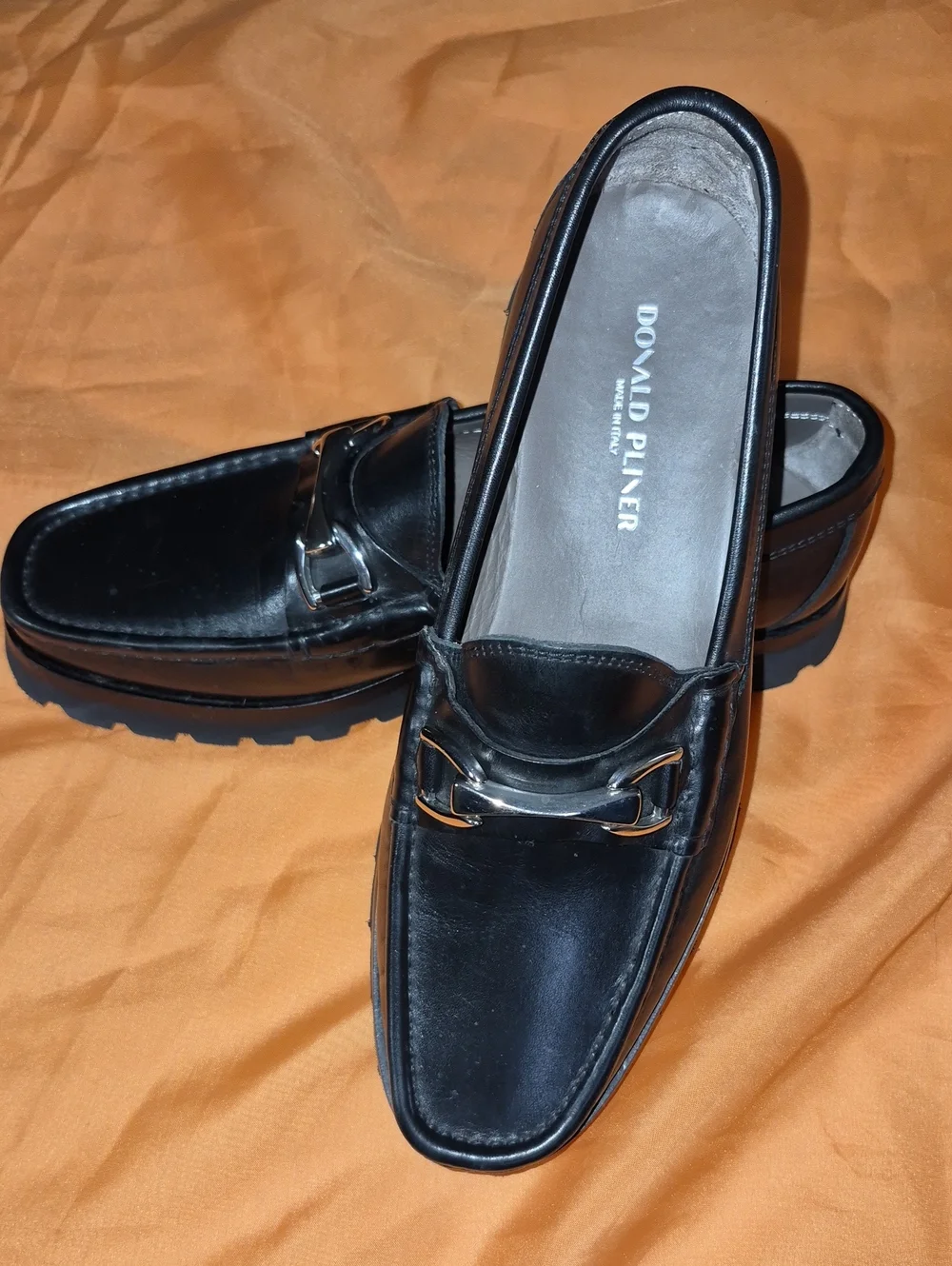 Donald  Pliner Black Leather Bit Loafers with Silver Hardware Mens 8